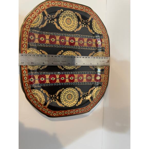 Heavy Decorative Platters by Oriental Accent Gold Trim Lot of 2 - Picture 8 of 10